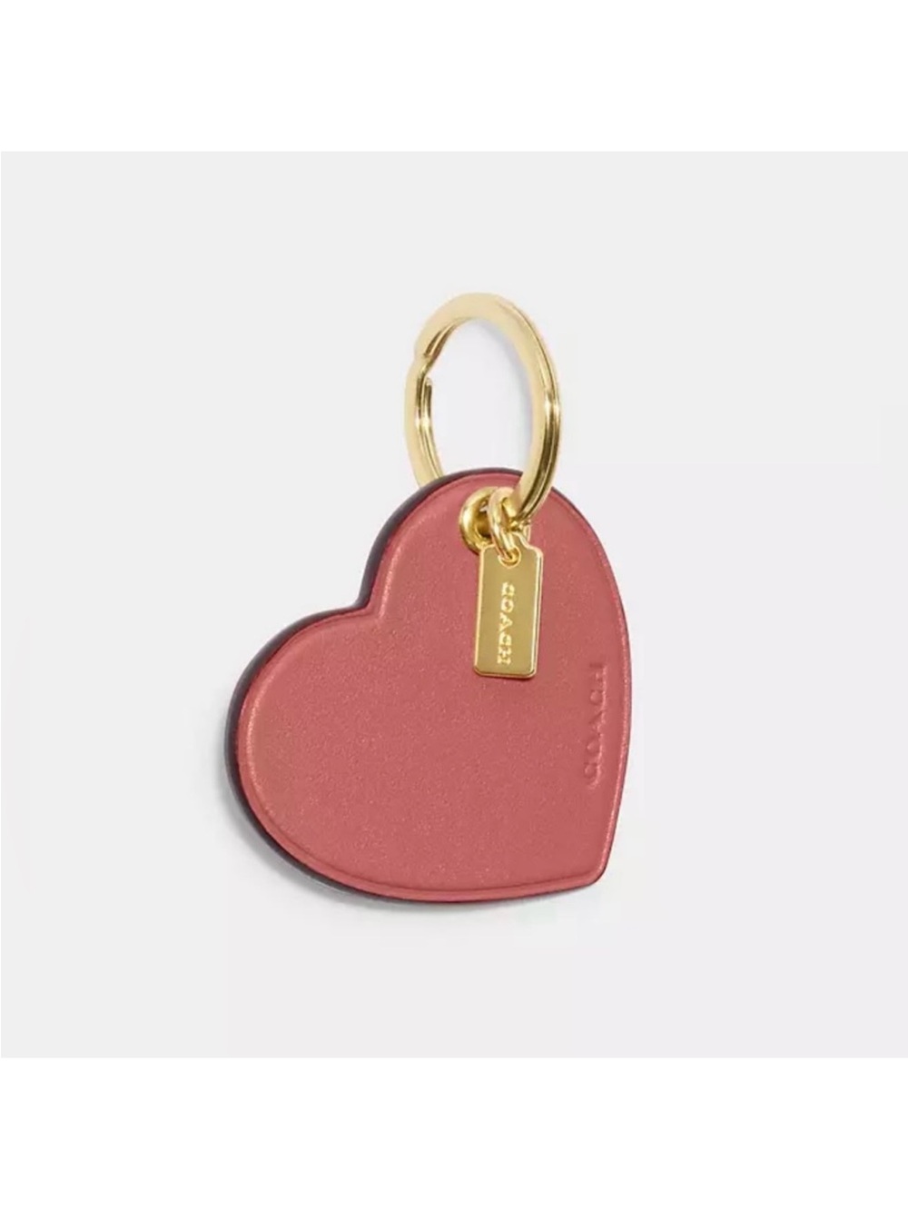 Coach Coral Pink Heart Key Charm with Gold Ring